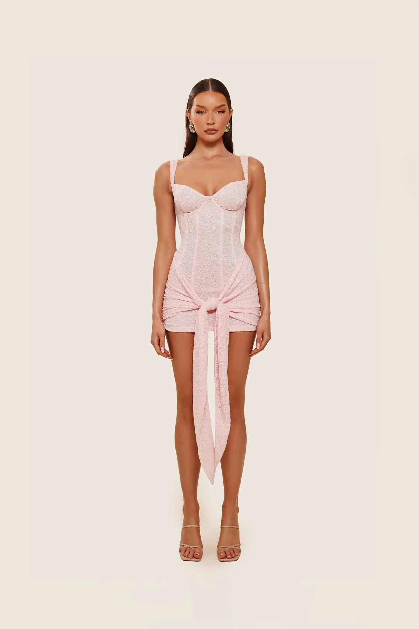 Tie Front Lace Mini in Pink - Image 7