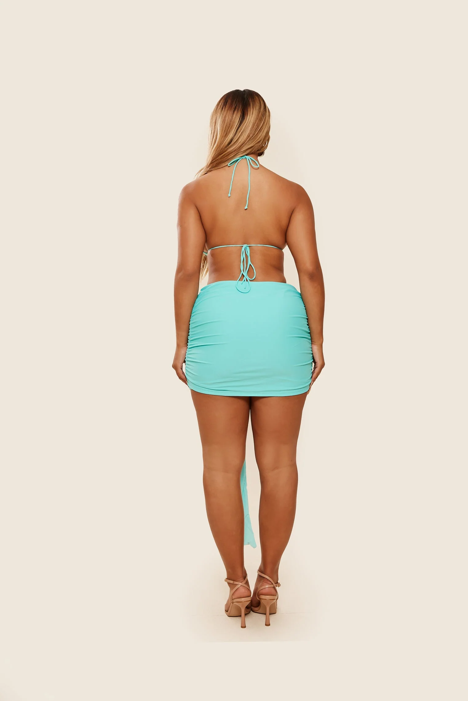 Tie Up Mini Skirt in Aqua Blue - Image 4