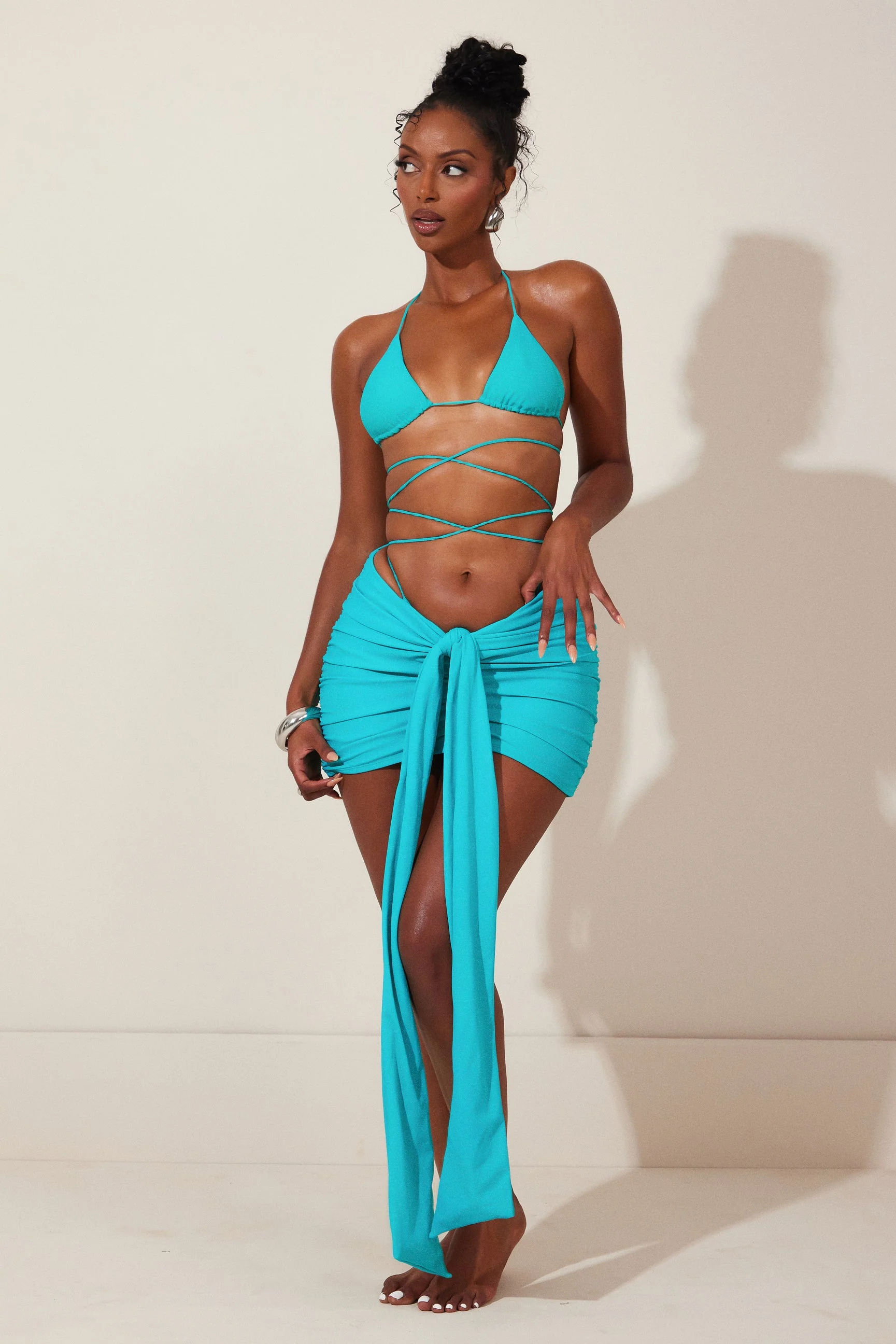 Tie Up Mini Skirt in Teal - Image 4