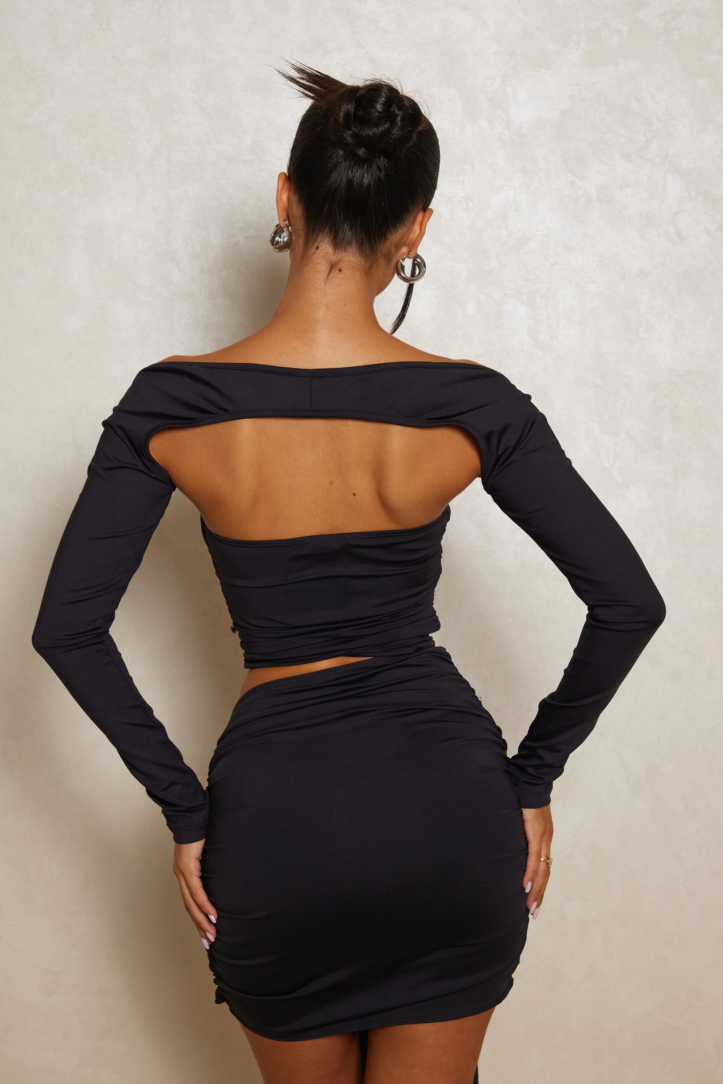 Twist Sleeve Detail Mini Dress in Black - Image 7