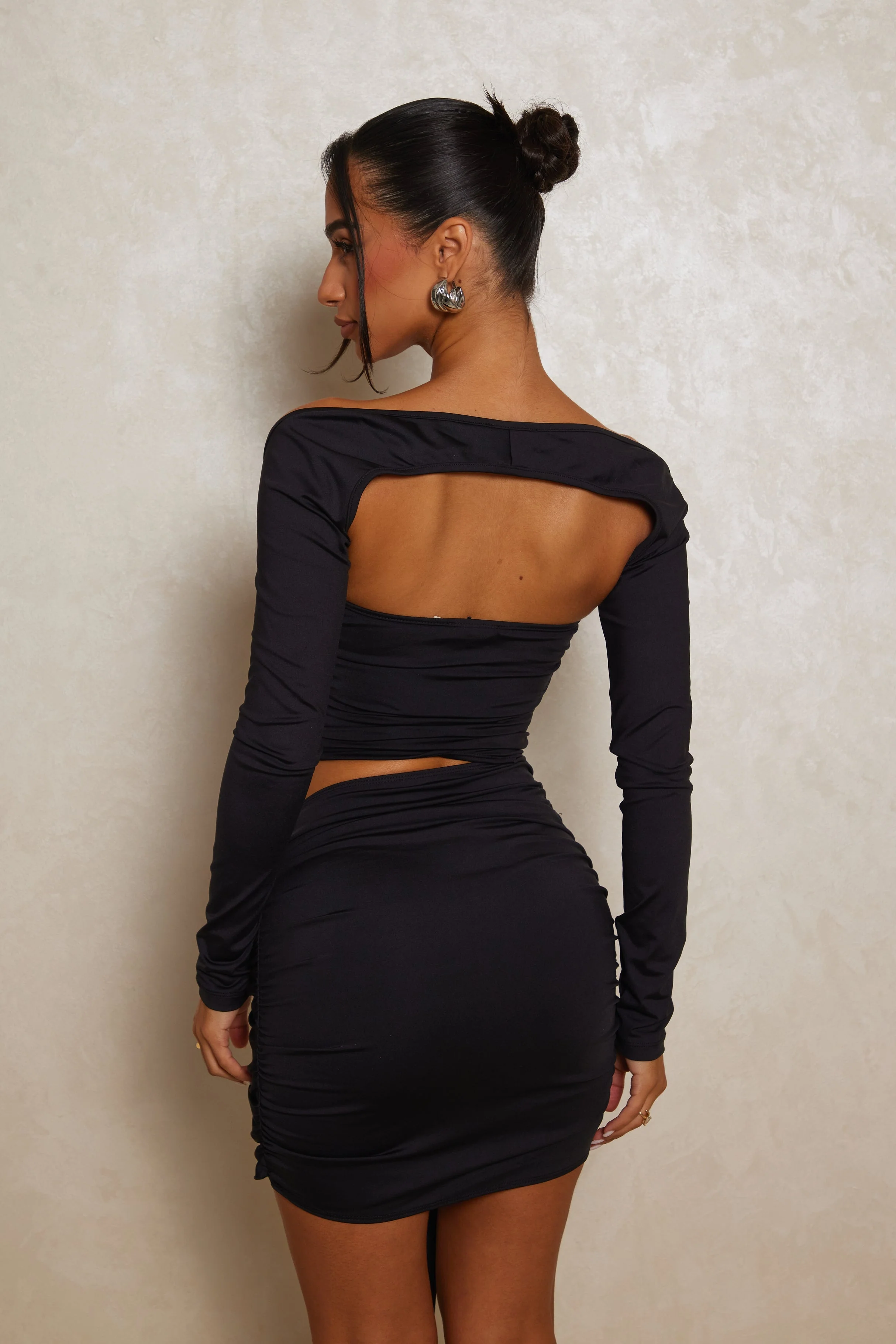 Twist Sleeve Detail Mini Dress in Black - Image 8